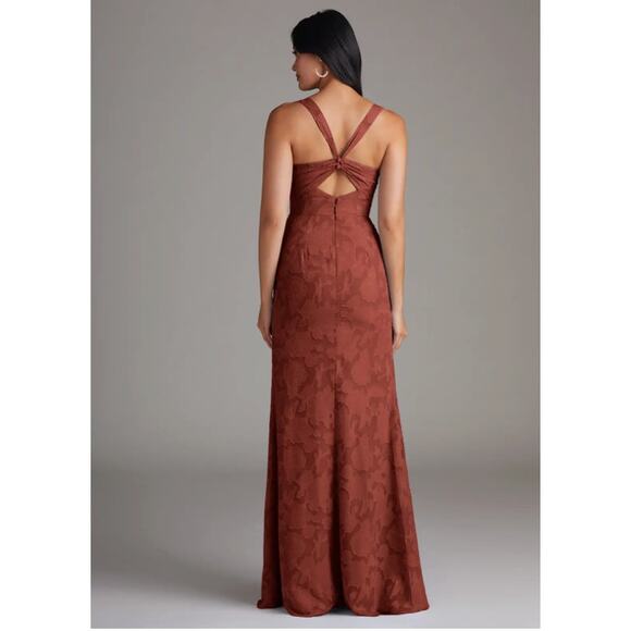 Azazie Mero Terracotta Sheath Pleated Floral Burnout Bridesmaid Formal Dress NWT - Picture 3 of 16